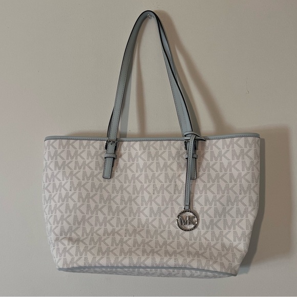 Michael Kors Handbags - Michael Kors White and Light Blue Logo Tote